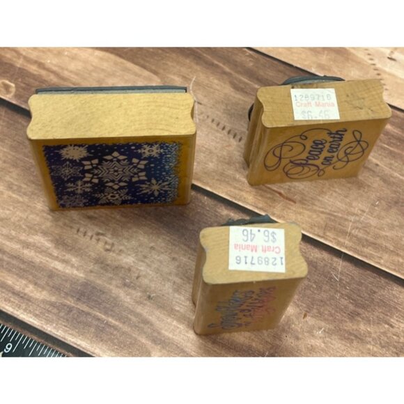 1995 STAMPENDOUS! LOT OF 3 SNOWFLAKE / PEACE THEMED WOOD MOUNTED RUBBER STAMPS - Picture 5 of 5